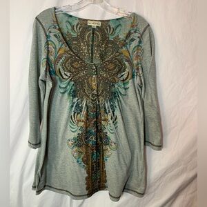 live and let live tunic top 3/4 sleeves sizeL scoop neck